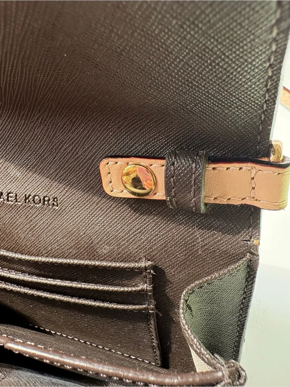 Michael Kors Signature MK Wallet on Chain Envelope Crossbody/Clutch Brown Gold